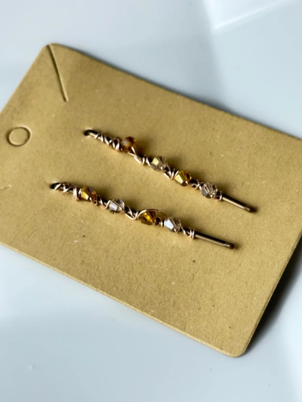 Amber & Champagne colored Crystals Beaded Bobby Pins